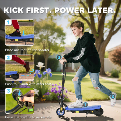HOMCOM Foldable Electric Scooter, with LED Headlights, for Ages 7-14 Years, Blue