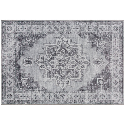 HOMCOM Vintage Area Rug, Non-Slip Washable Rug, Flannel Floor Carpet for Living Room, Bedroom, Dining Room, Home Office, 170 x 120 cm, Grey