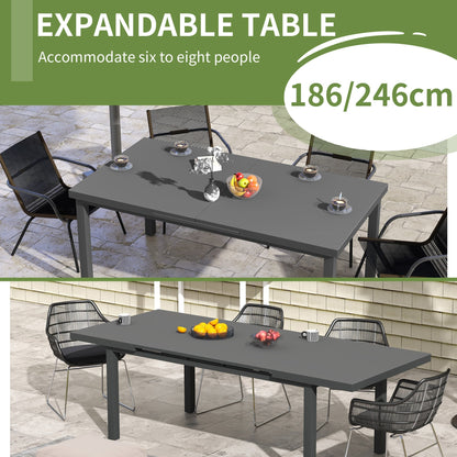 Outsunny Aluminium Garden Table for 6-8, 246 cm Extending Outdoor Dining Table Rectangle for Patio, Balcony - Charcoal Grey