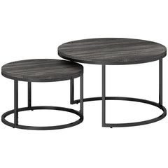 HOMCOM Set of Two Marble-Effect Stacking Tables - Black