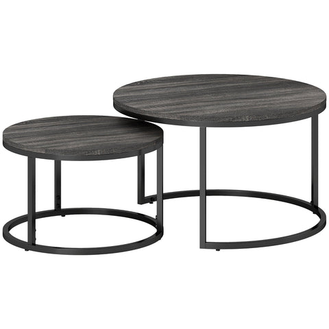 HOMCOM Set of Two Marble-Effect Stacking Tables - Black