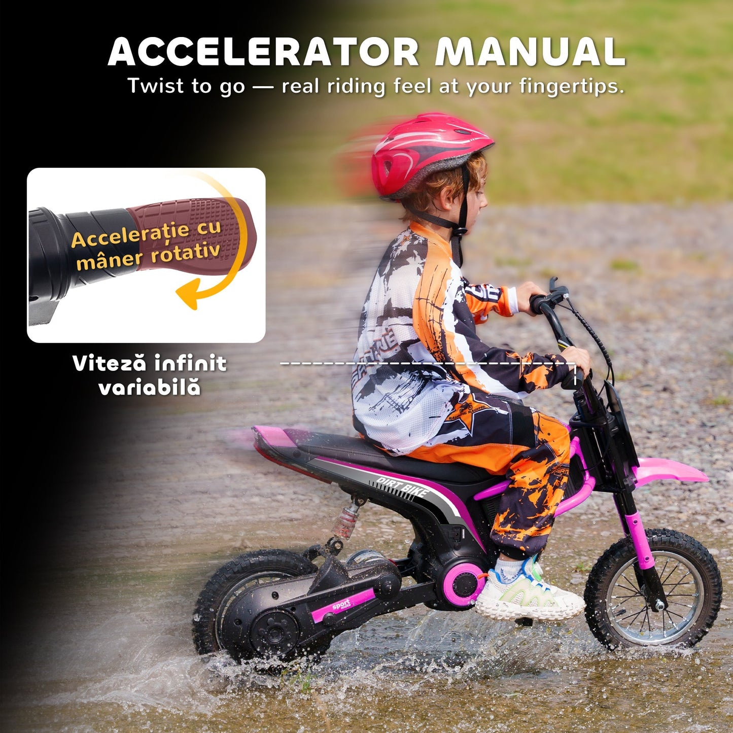 HOMCOM 24V Electric Motorbike with Twist Grip Throttle, Music, Horn, 12" Pneumatic Tyres, 16km/h Max Speed - Pink