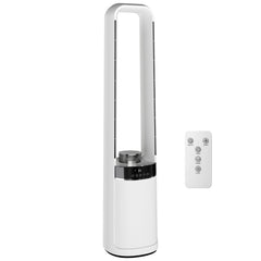 HOMCOM Bladeless Tower Fan, 36dB Standing Cooling Fan with 45 degrees Oscillating, LED Lights, 3 Speeds, 12H Timer, Remote Control