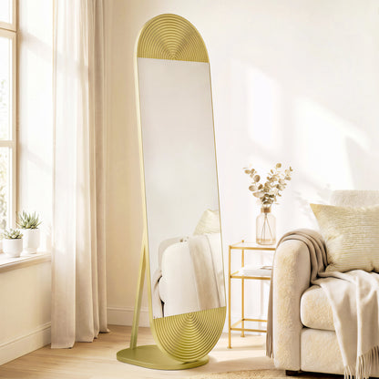 HOMCOM 50 x 161 cm Wavy Full Length Mirror, Free Standing Mirror with Metal Frame and Solid Base, Gold Tone