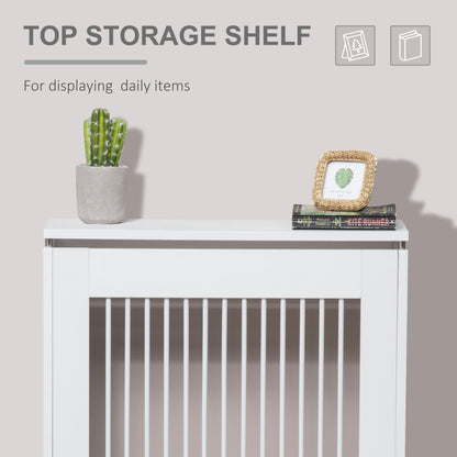 HOMCOM Radiator Cover Vertical Slatted Grille Heater Cover Top Shelf MDF Steel for Heat Circulation 60 x 18 x 84 cm White