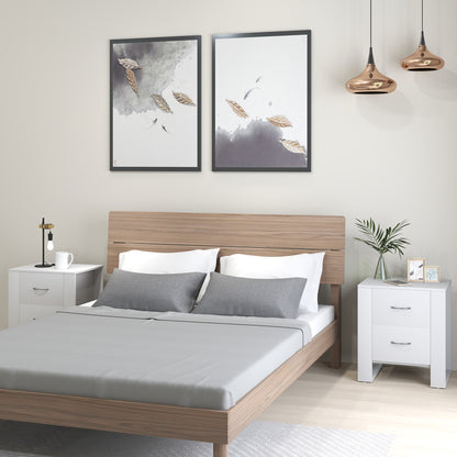 HOMCOM Bedside Table Set of 2 with 2 Drawers, Nightstands with Handles and Elevated Base, Side Tables for Bedroom, Living Room, White