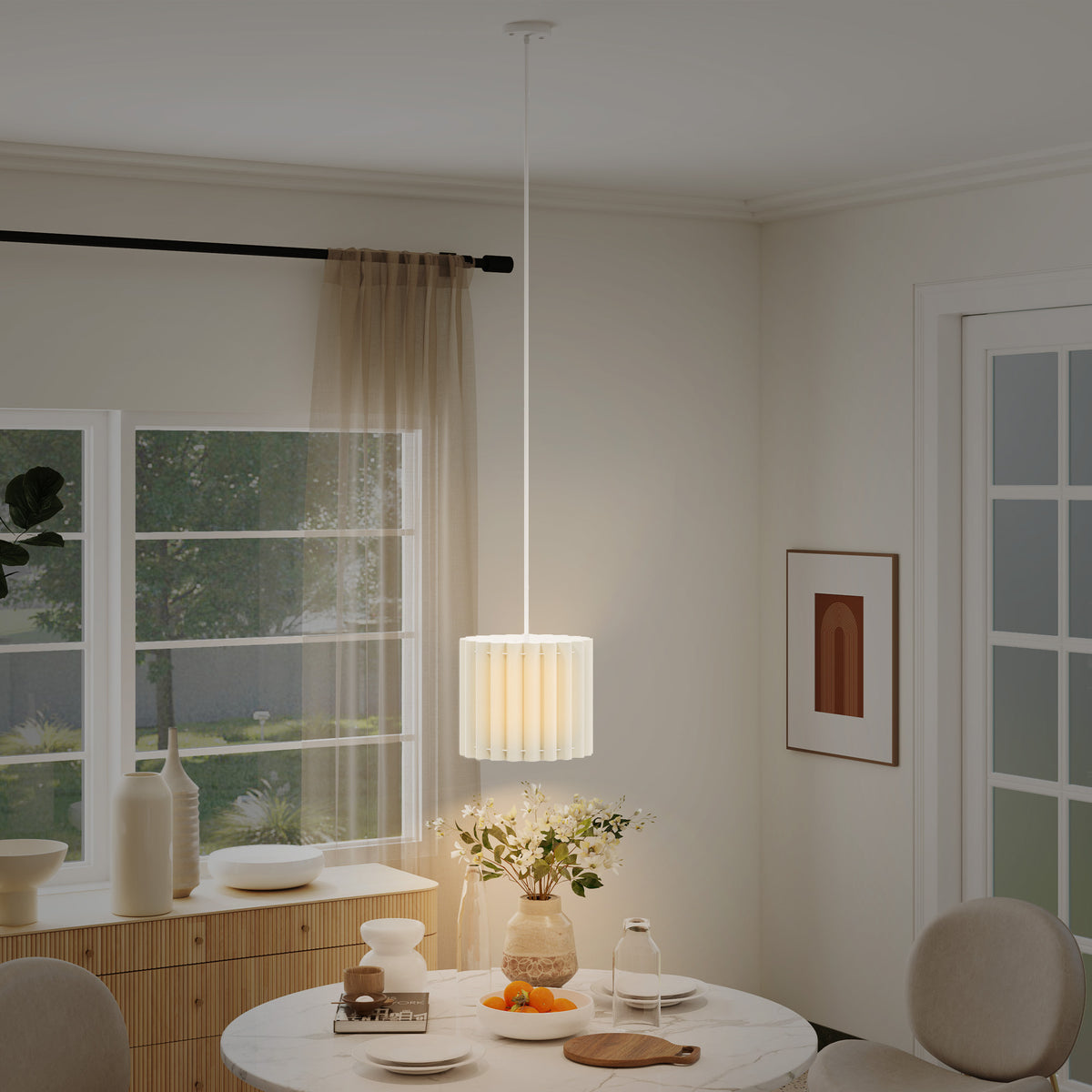 HOMCOM Linen Pendant Light, Bedside Ceiling Lamps with E27 Bulb, Modern Hanging Lights for Living Room, Bedroom, Kitchen, Hallway, White