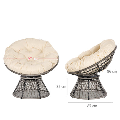 Outsunny 360¡ Swivel Rattan Moon Bowl Chair Round Lounge Garden Wicker Basket Seat with Padded Cushion Oversized for Outdoor Indoor, Beige