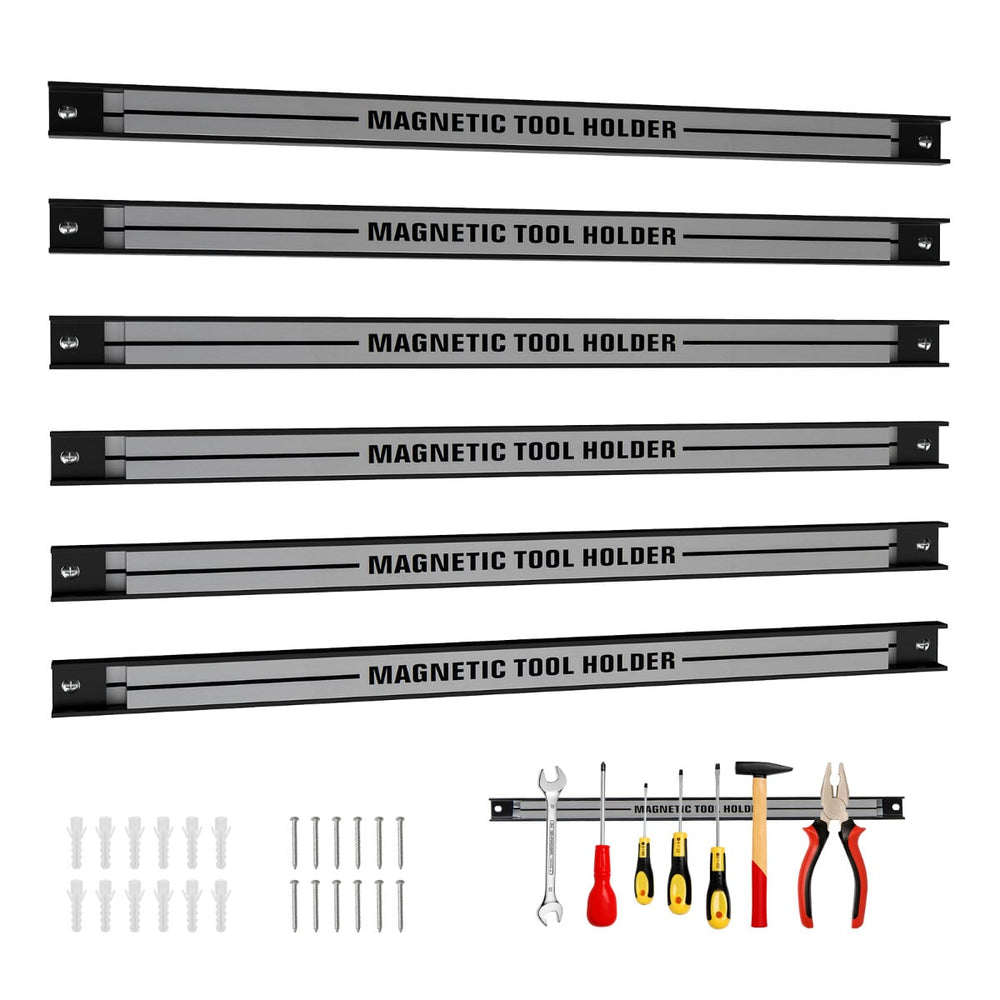 Magnetic Tool Holder Set of 6 with Strong Load Capacity and Mounting Screws-Silver