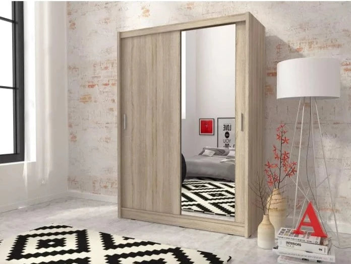 Splendor Sliding Door Wardrobe 150cm With Single Mirror - Oak