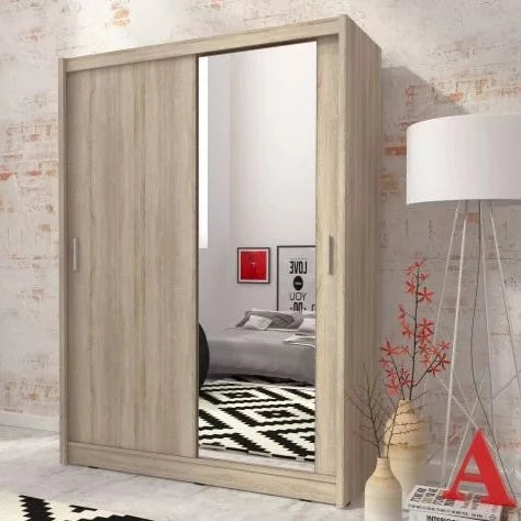 Splendor Sliding Door Wardrobe 130cm With Single Mirror - Oak Sonoma