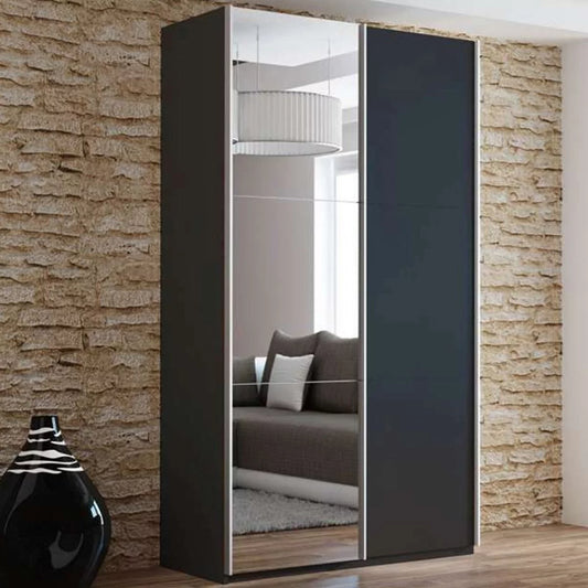 Boris Sliding Door 120cm Wardrobe with Mirror - Black, White, Graphite