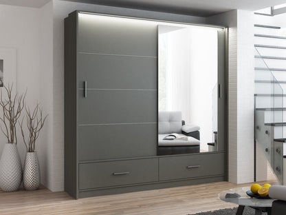 Warrington Sliding Door 208cm Mirror Wardrobe with 2 Drawers - White, Graphite, Black