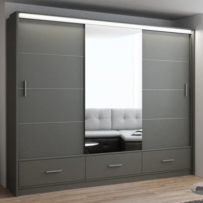 Cornelia 250cm Large High Gloss Sliding Wardrobe - White, Black, Grey