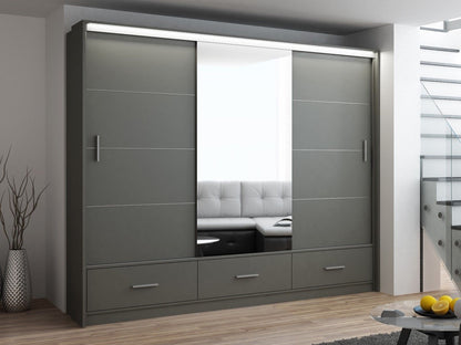 Cornelia 250cm Large High Gloss Sliding Wardrobe - White, Black, Grey