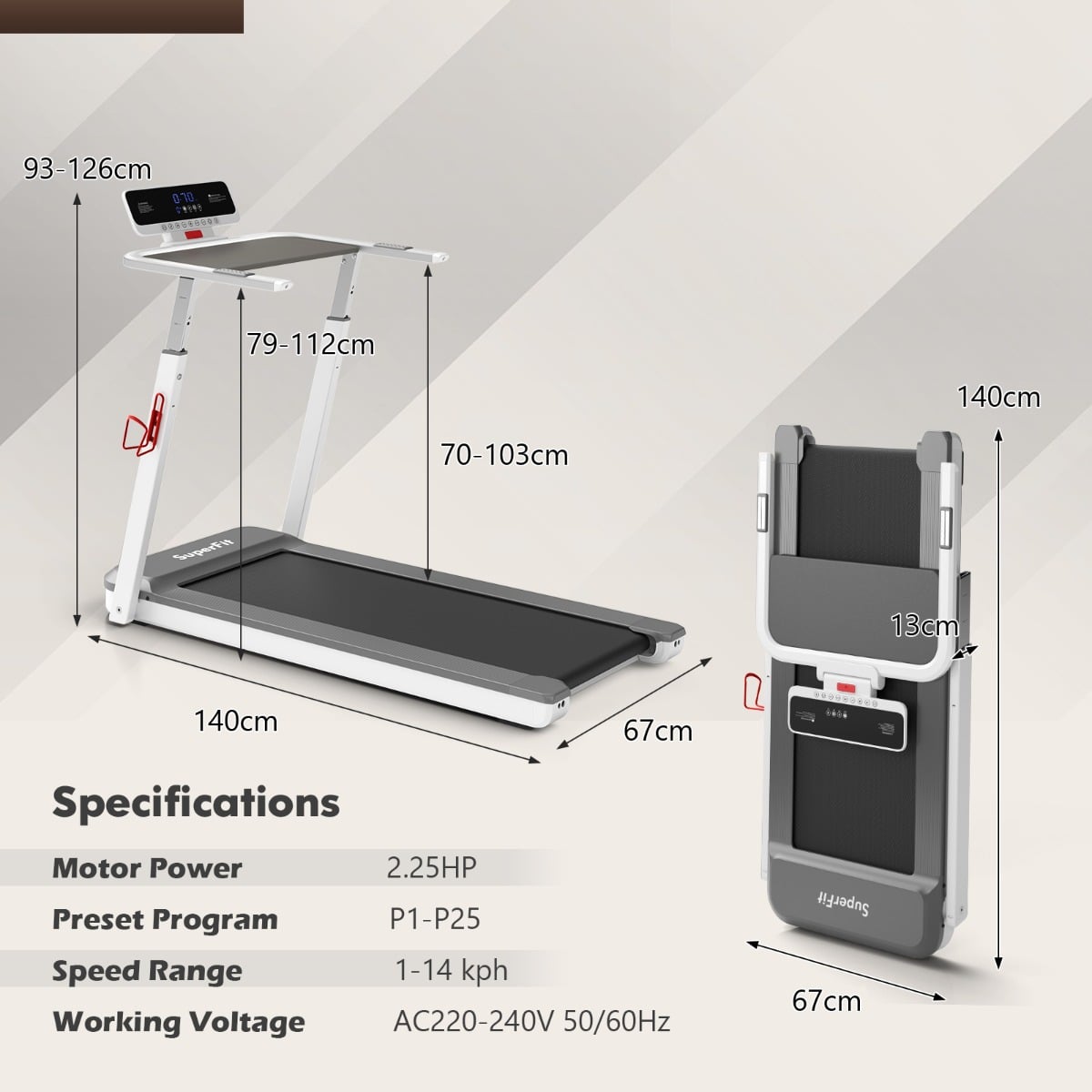 Max 2.25 HP Walking Running Jogging Exercise Machine with LED Display-Silver