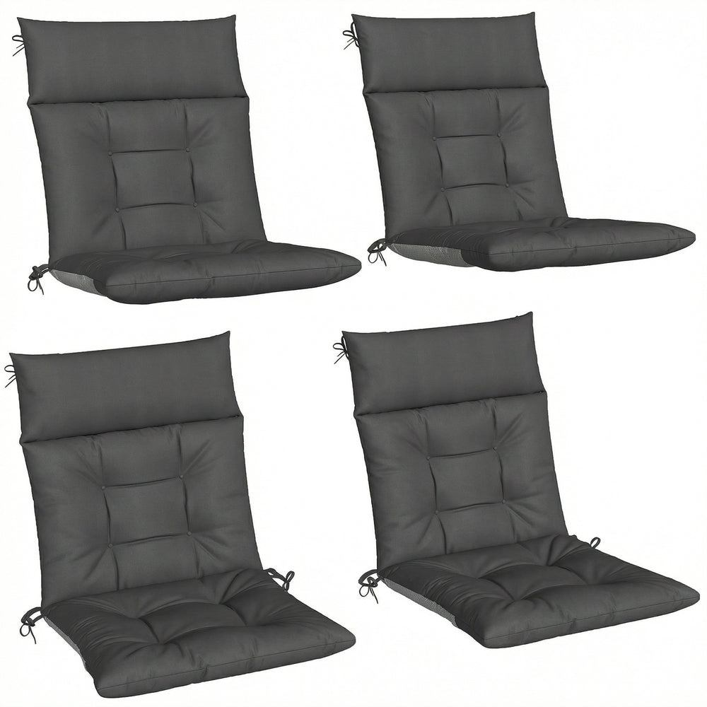 Outsunny Patio Chair Cushions Set of 4, Waterproof Non-Slip Lounge Chair Cushions, 112x53cm, Dark Grey