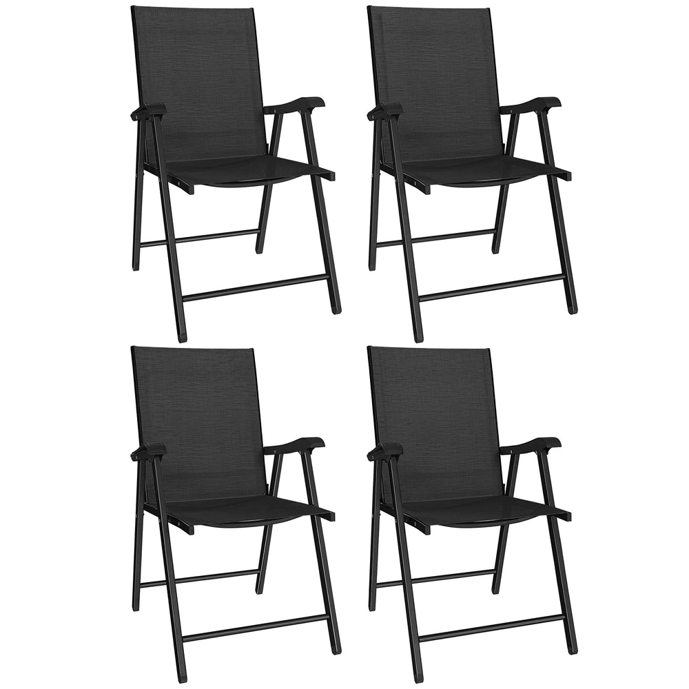 Outsunny Folding Garden Chairs Set of 4, Foldable Garden Dining Chairs with High Back, Armrests, Texteline Seat, Black