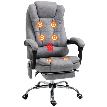 Vinsetto Heated 6 Points Vibration Massage Executive Office Chair Adjustable Swivel Ergonomic High Back Desk Chair Recliner with Footrest Grey