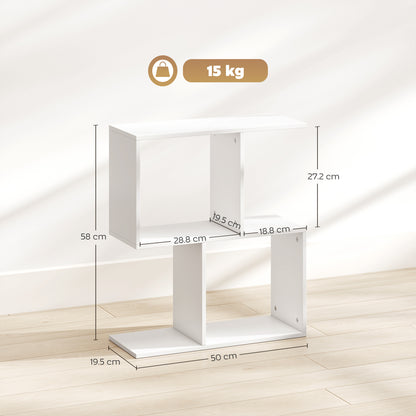 HOMCOM Side Table, Narrow End Table with Storage Shelves, S-Shaped, 3-Tier, 50W x 19.5D x 58H cm, White