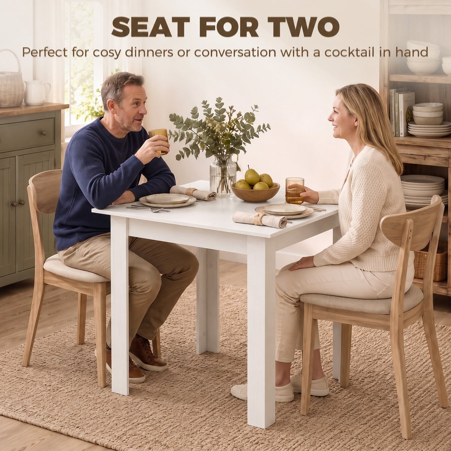 HOMCOM Square Dining Table, Modern Small Dining Table with Wood Effect, Space Saving, Non-slip Foot Pads, White