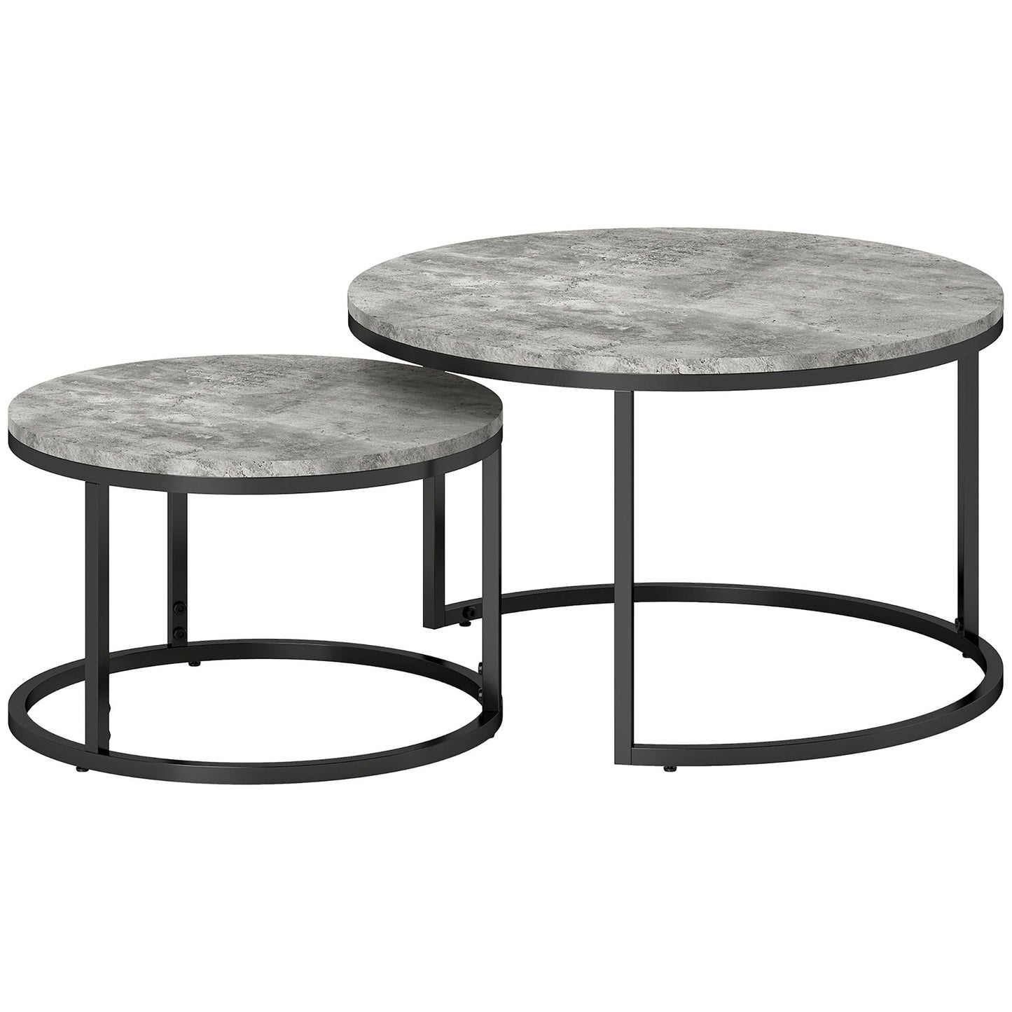 HOMCOM Set of Two Marble-Effect Stacking Tables - Grey/Black