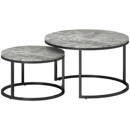 HOMCOM Set of Two Marble-Effect Stacking Tables - Grey/Black