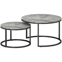 HOMCOM Set of Two Marble-Effect Stacking Tables - Grey/Black