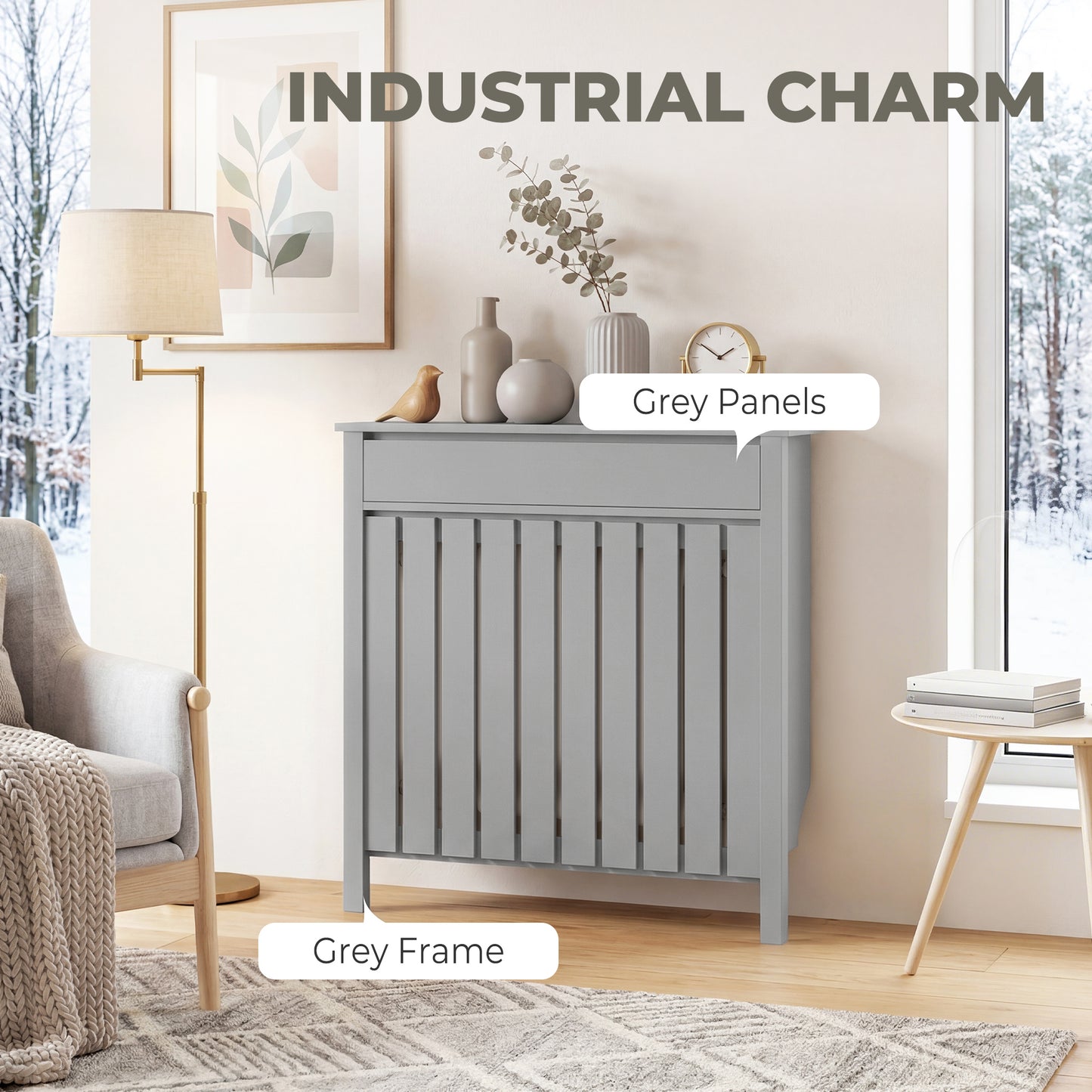 HOMCOM 93 x 88.5cm Rustic-Look Radiator Cover - Grey