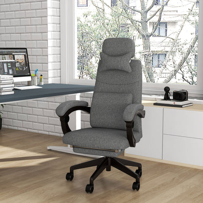Vinsetto Linen-Look Office Chair, with 160  Reclining Back and Footrest - Grey