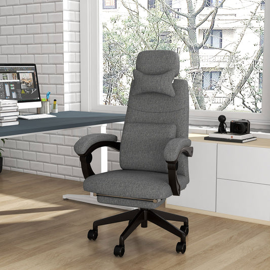 Vinsetto Linen-Look Office Chair, with 160  Reclining Back and Footrest - Grey
