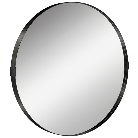 HOMCOM Round Wall Mirror 61 cm, Wall Mounted Bathroom Mirror with Tempered Safety Glass and Aluminium Alloy Frame, Black