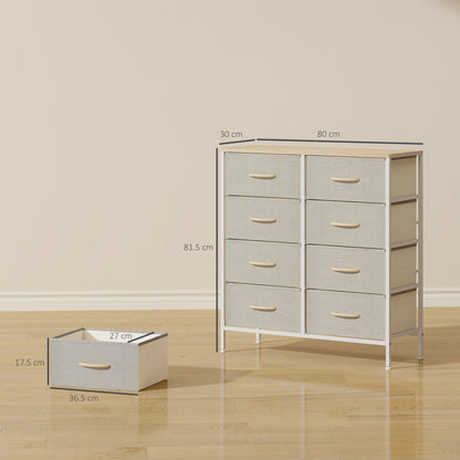 HOMCOM Fabric Chest of Drawers, Industrial Bedroom Dresser with 8 Fabric Drawers, Steel Frame and Wooden Top for Nursery, Living Room, Hallway, Maple Wood-effect