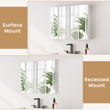 Medicine Cabinet with Mirror Frameless Bathroom Wall Mounted Mirror Cabinet-White