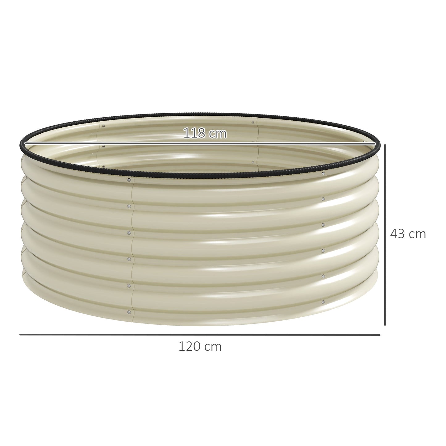 Outsunny Galvanised Raised Garden Bed with Safety Edging, Outdoor Raised Planter Box with Gloves, 120 x 120 x 43cm, Cream White