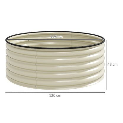 Outsunny Galvanised Raised Garden Bed with Safety Edging, Outdoor Raised Planter Box with Gloves, 120 x 120 x 43cm, Cream White