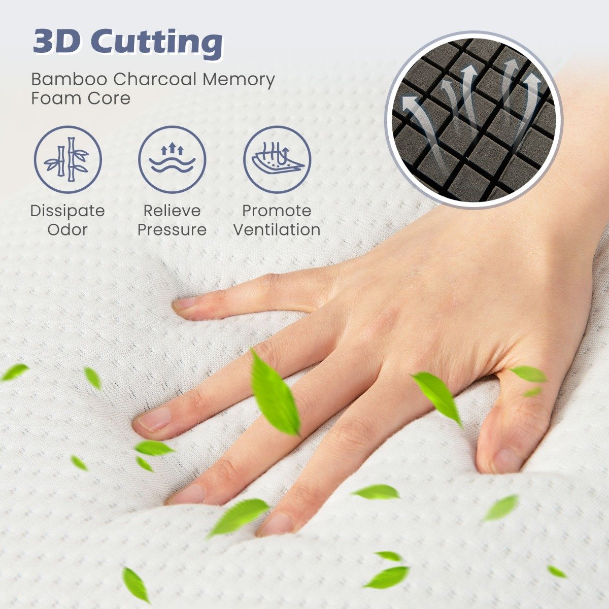 Bamboo Charcoal Memory Foam Pillow Set of 2 with Detachable and Machine-washable Pillowcase