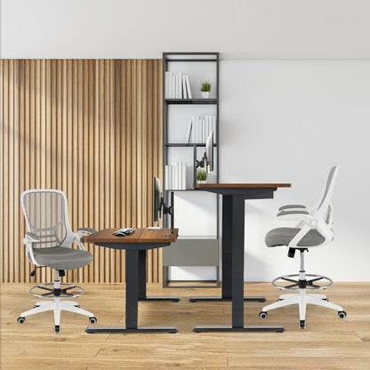 Mesh Drafting Chair with Flip-up Armrests and Mid-Back Padded15-White