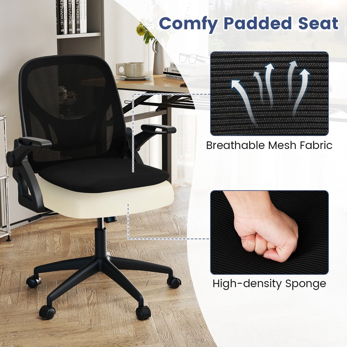 Mesh Office Chair Ergonomic Height Adjustable Swivel Task Computer Desk Chair -Black