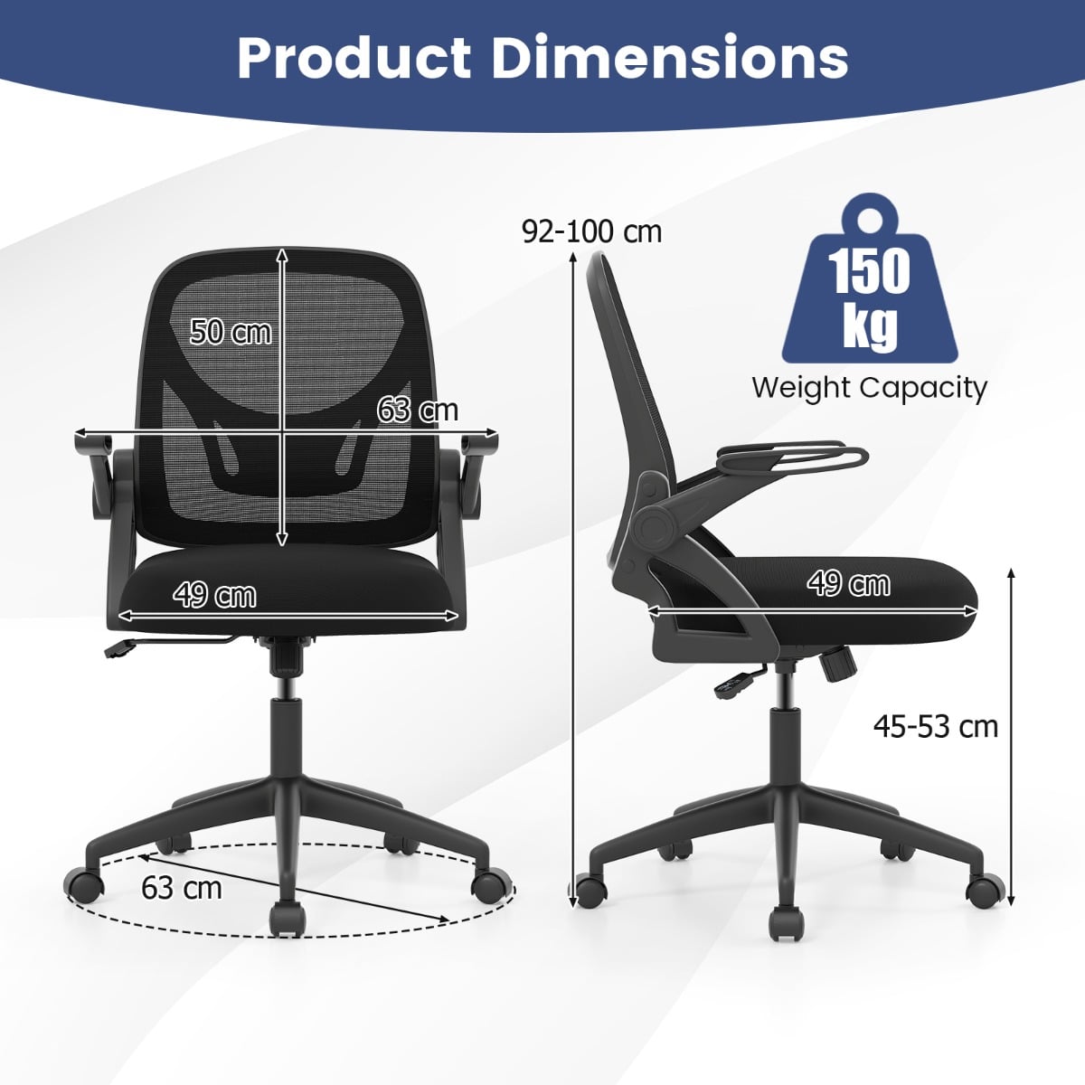 Mesh Office Chair Ergonomic Height Adjustable Swivel Task Computer Desk Chair -Black