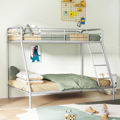 Metal Bunk Bed with Ladder with Safety Guardrail for Teens Adults-Silver
