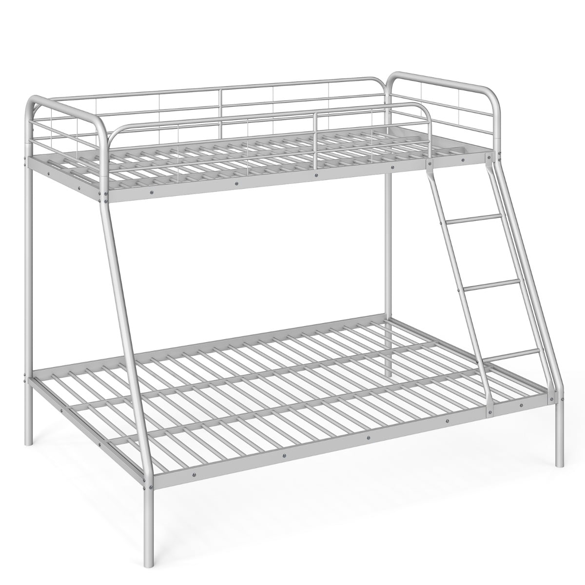 Metal Bunk Bed with Ladder with Safety Guardrail for Teens Adults-Silver