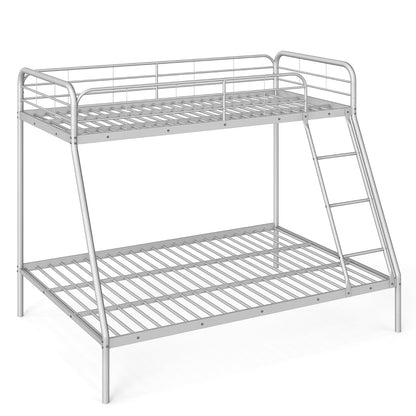 Metal Bunk Bed with Ladder with Safety Guardrail for Teens Adults-Silver