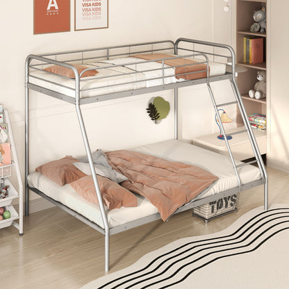 Metal Bunk Bed with Ladder with Safety Guardrail for Teens Adults-Silver