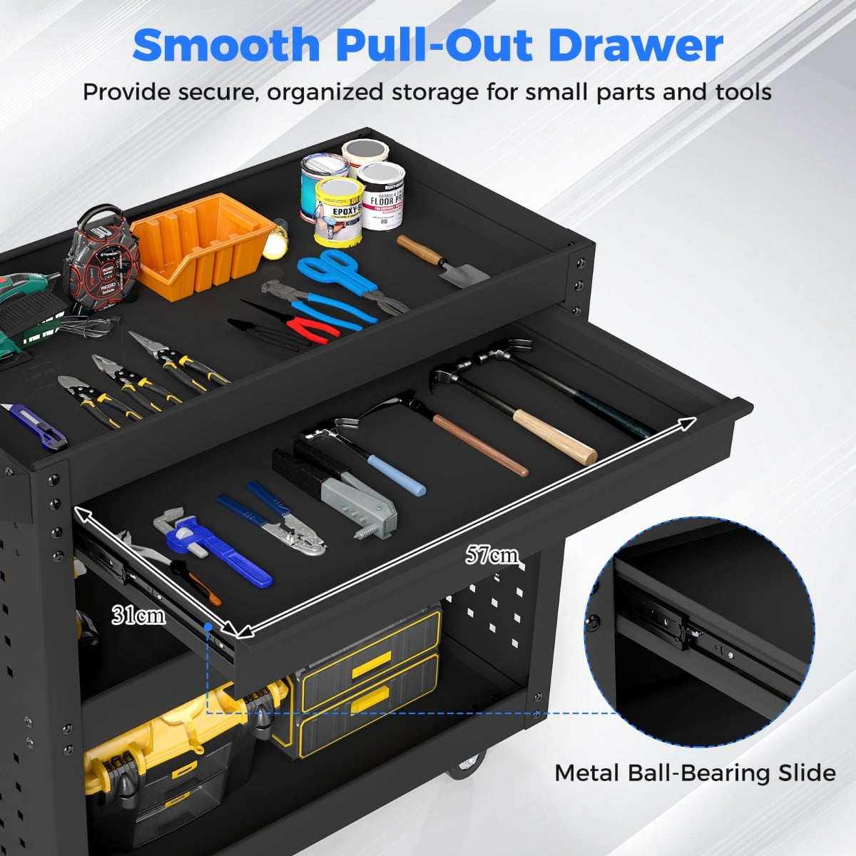 Metal Mechanic Tool Organizer with Large Drawer and 2 Pegboards-Black