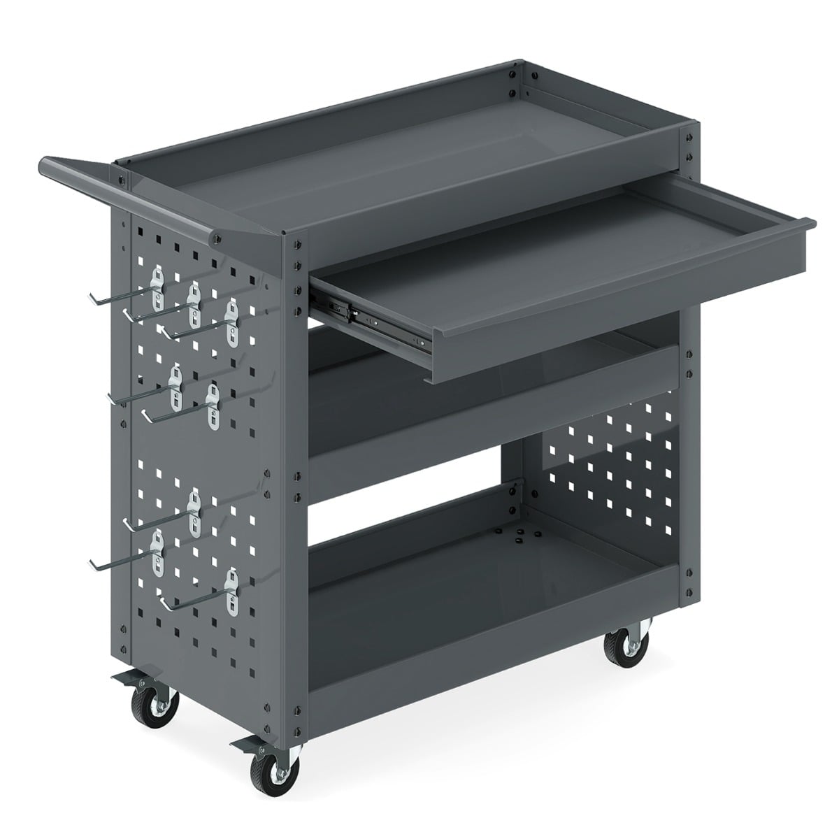 Metal Mechanic Tool Organizer with Large Drawer and 2 Pegboards-Grey