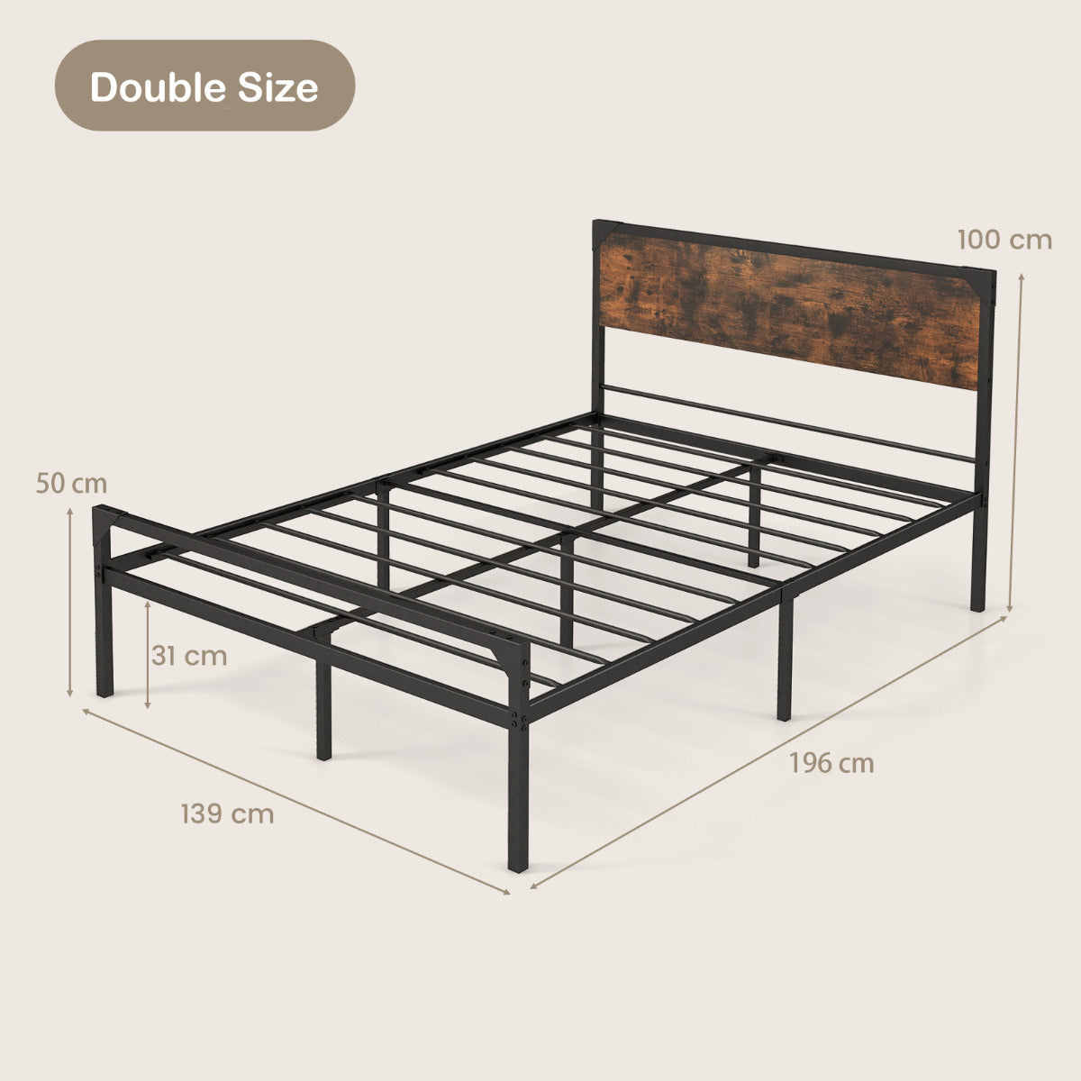 Metal Platform Bed with 9 Support Legs-Queen Size