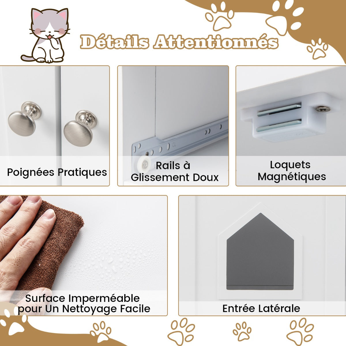 Litter Box Hidden Cat Washroom Side Cabinet Wooden Pet House-White