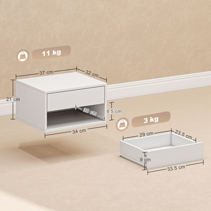 HOMCOM Set of Two Floating Bedside Tables - White