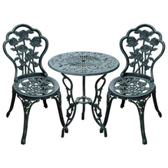 Outsunny Cast Aluminium Outdoor Patio Garden Bistro Elegant Design Table Chair Set - Green (3-Piece)